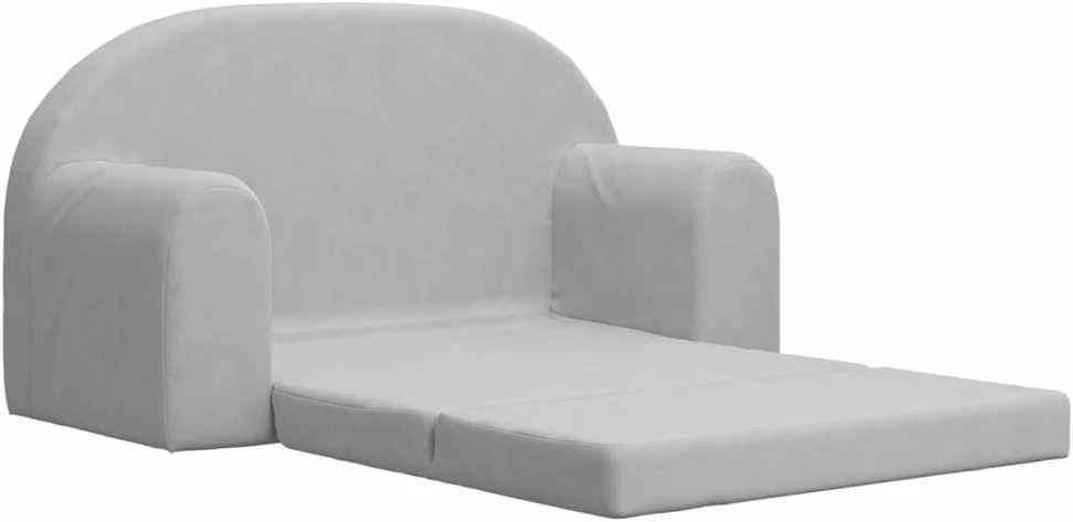 Vaikiška dvivietė sofa-lova, šviesiai pilka, minkštas pliušas