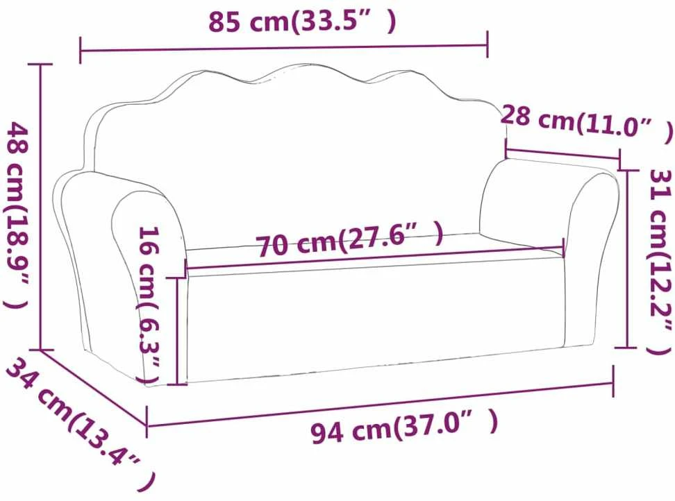 Vaikiška dvivietė sofa, mėlynos spalvos, minkštas pliušas