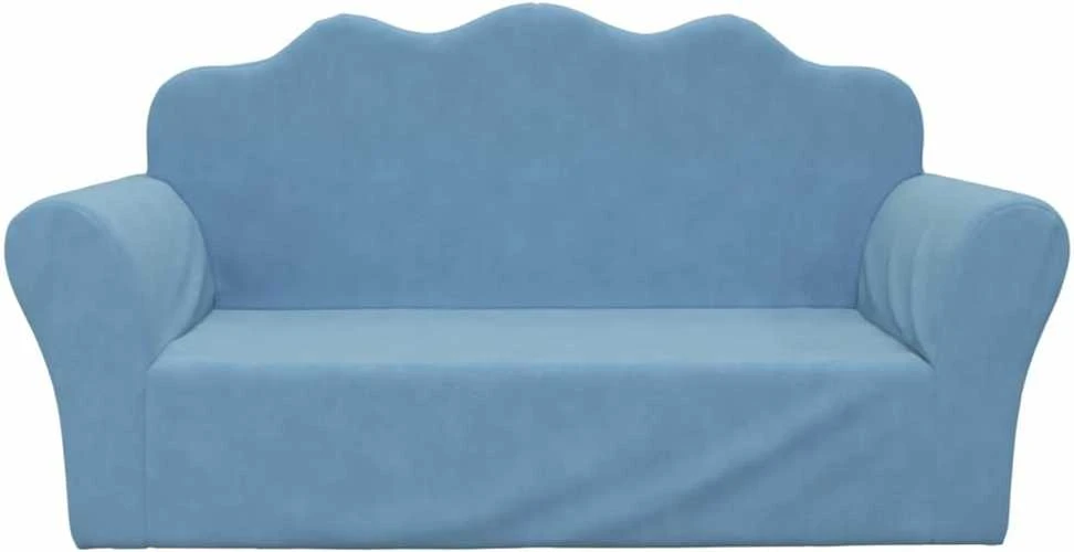 Vaikiška dvivietė sofa, mėlynos spalvos, minkštas pliušas