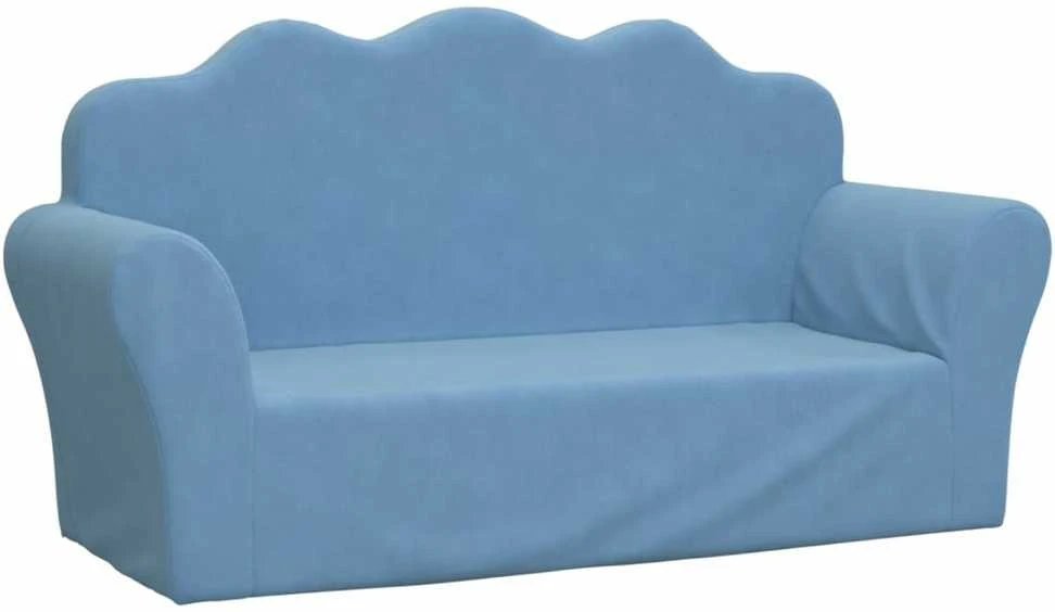 Vaikiška dvivietė sofa, mėlynos spalvos, minkštas pliušas