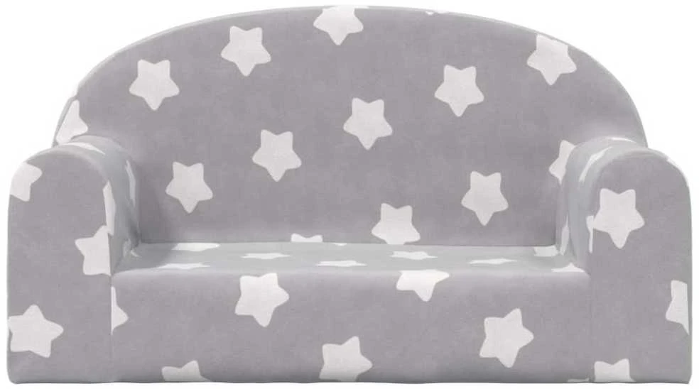Vaikiška dvivietė sofa, pilka, minkštas pliušas, su žvaigždėmis