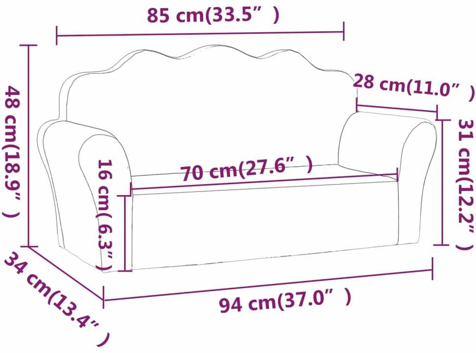 Vaikiška dvivietė sofa, pilka, minkštas pliušas, su žvaigždėmis