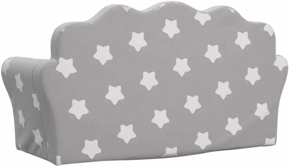 Vaikiška dvivietė sofa, pilka, minkštas pliušas, su žvaigždėmis