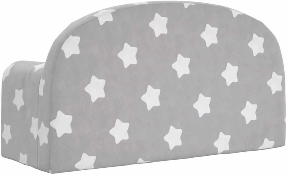 Vaikiška dvivietė sofa, pilka, minkštas pliušas, su žvaigždėmis