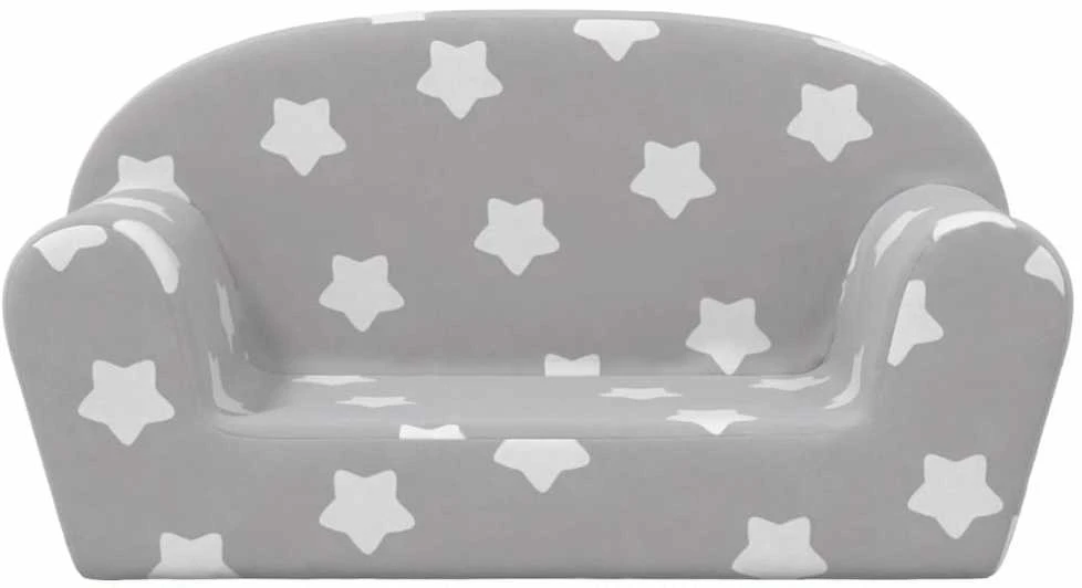 Vaikiška dvivietė sofa, pilka, minkštas pliušas, su žvaigždėmis