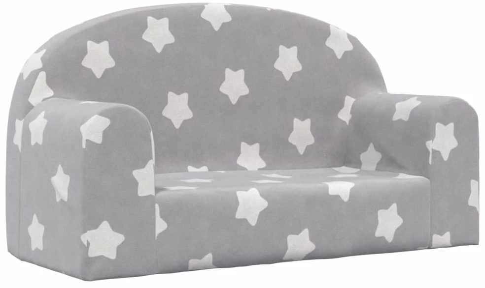Vaikiška dvivietė sofa, pilka, minkštas pliušas, su žvaigždėmis
