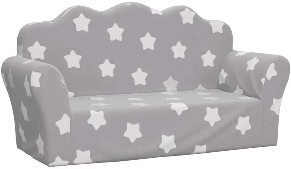 Vaikiška dvivietė sofa, pilka, minkštas pliušas, su žvaigždėmis