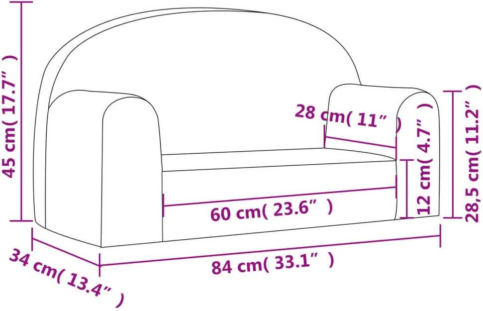 Vaikiška dvivietė sofa, rožinės spalvos, minkštas pliušas