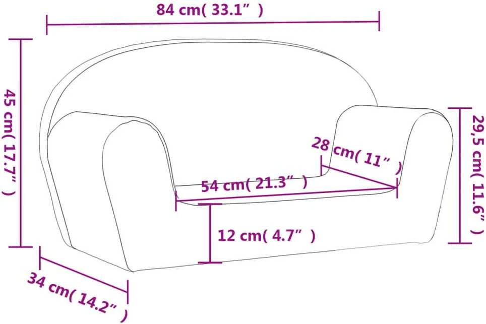 Vaikiška dvivietė sofa, šviesiai pilka, minkštas pliušas