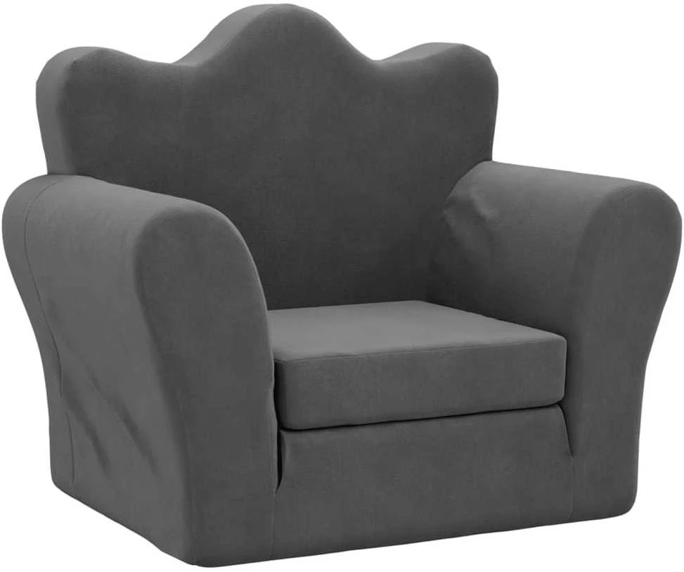 Vaikiška sofa-lova, antracito spalvos, minkštas pliušas