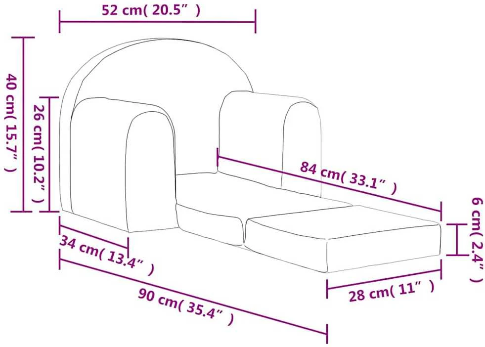 Vaikiška sofa-lova, kreminės spalvos, minkštas pliušas