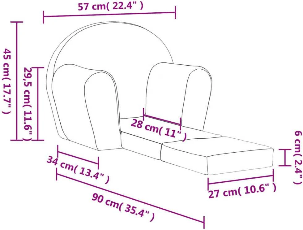 Vaikiška sofa-lova, mėlynos spalvos, minkštas pliušas