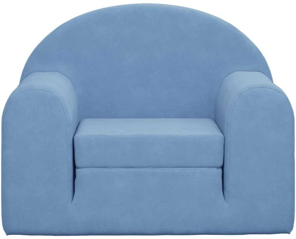 Vaikiška sofa-lova, mėlynos spalvos, minkštas pliušas