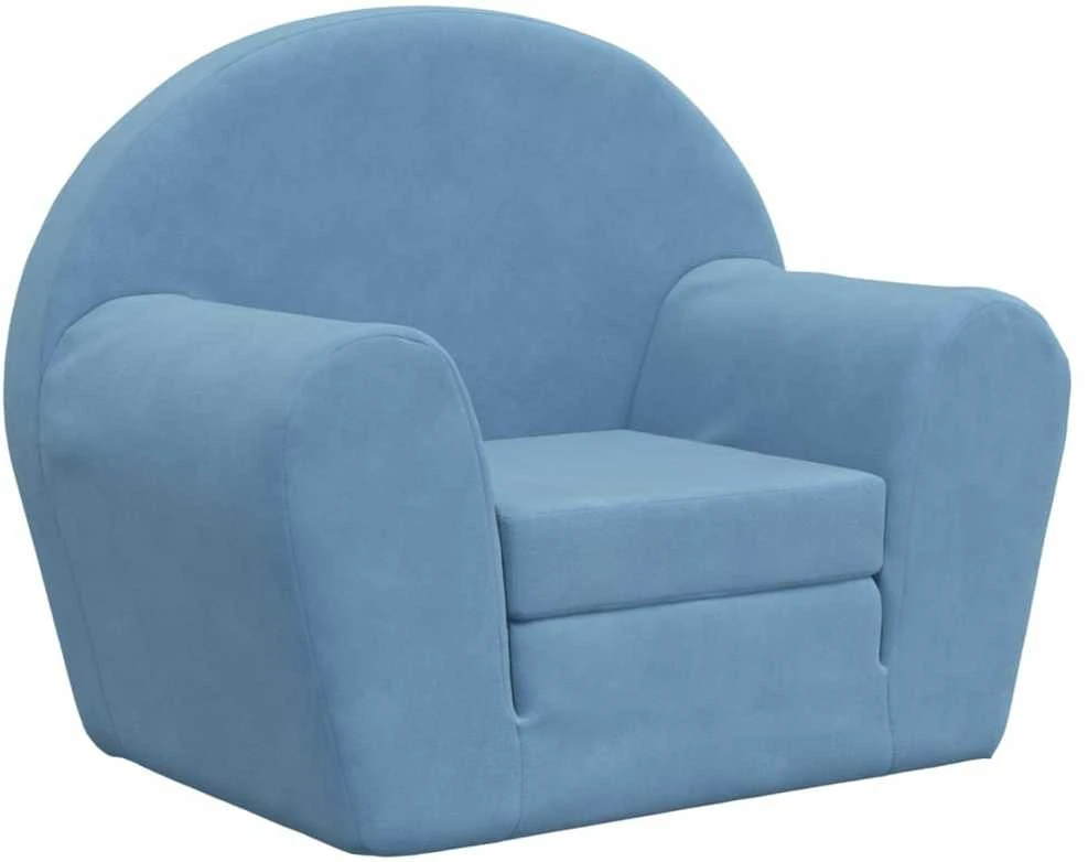 Vaikiška sofa-lova, mėlynos spalvos, minkštas pliušas