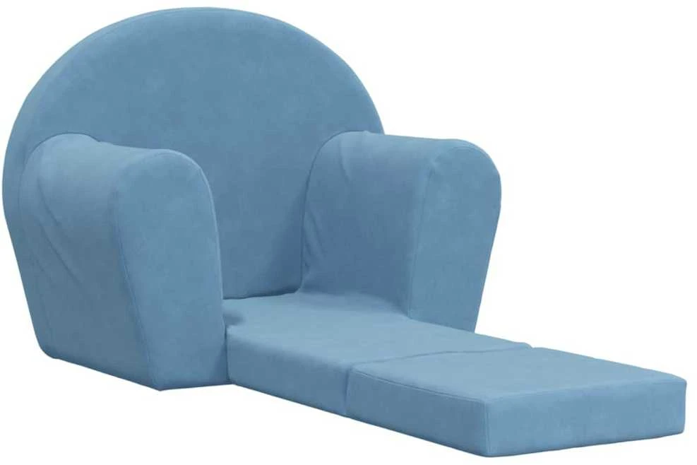 Vaikiška sofa-lova, mėlynos spalvos, minkštas pliušas