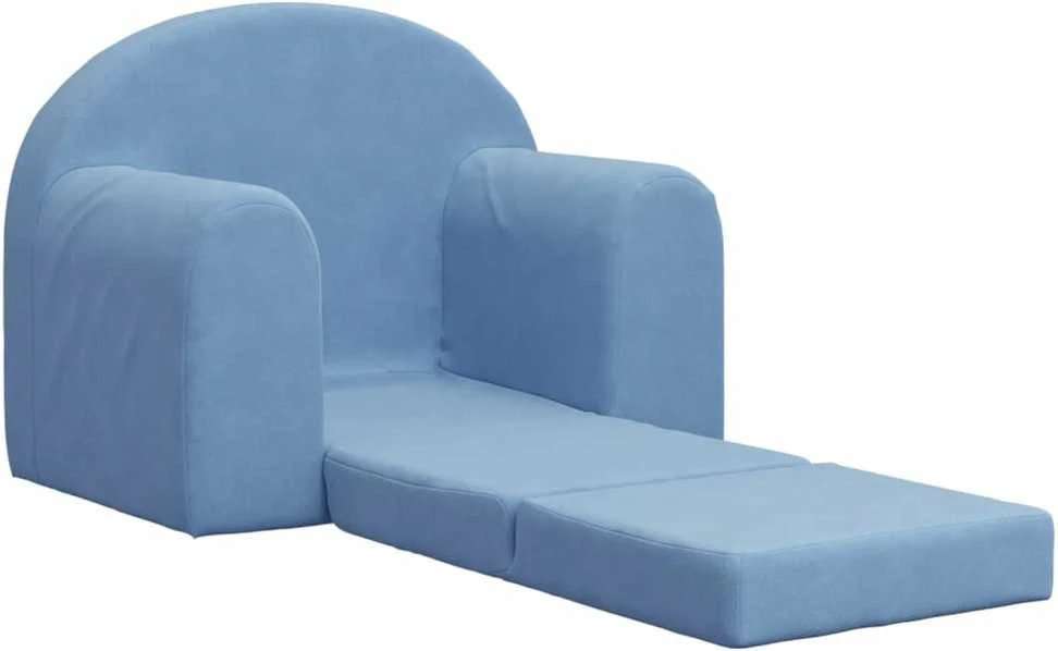Vaikiška sofa-lova, mėlynos spalvos, minkštas pliušas