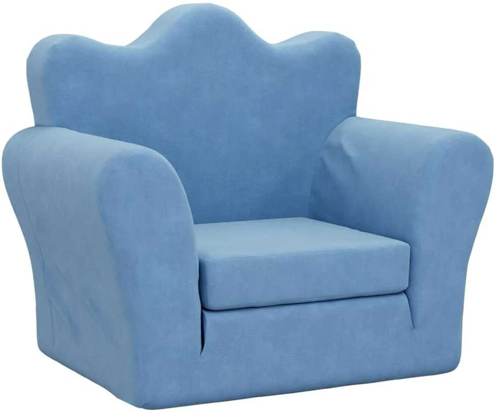 Vaikiška sofa-lova, mėlynos spalvos, minkštas pliušas