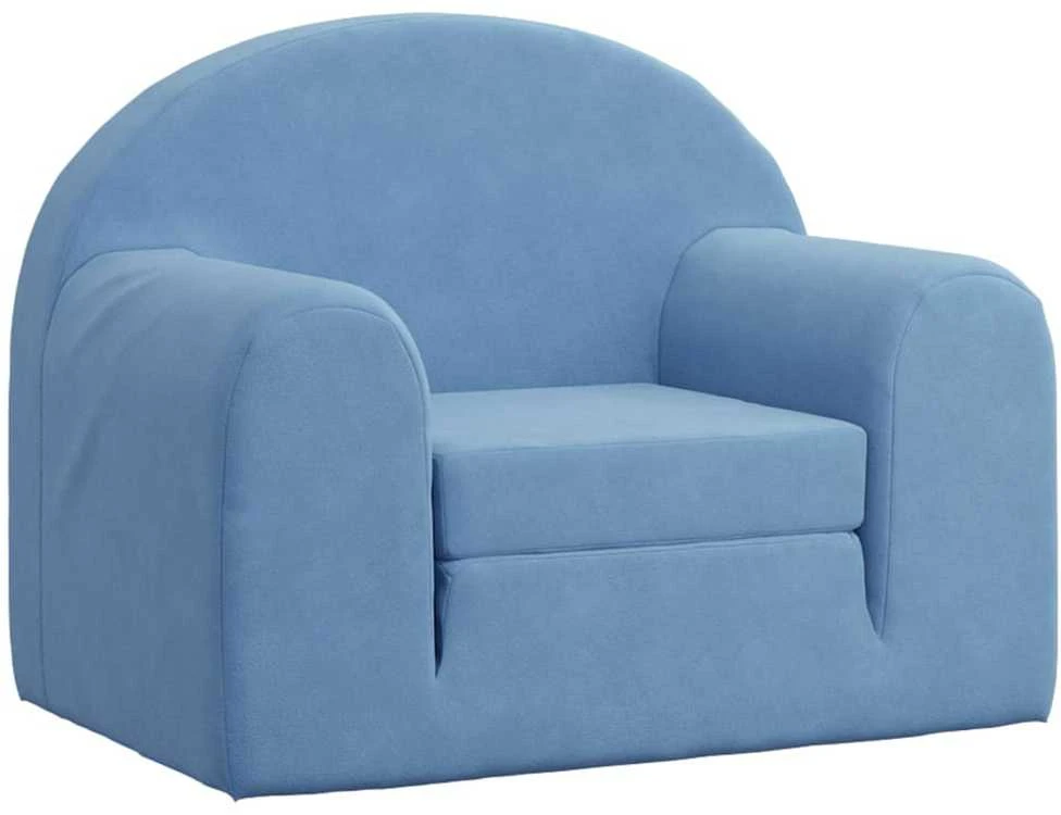 Vaikiška sofa-lova, mėlynos spalvos, minkštas pliušas