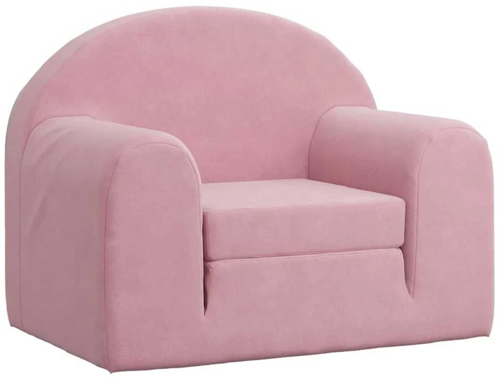 Vaikiška sofa-lova, rožinės spalvos, minkštas pliušas