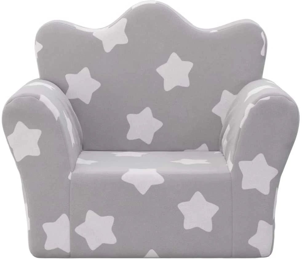 Vaikiška sofa, šviesiai pilka, minkštas pliušas, su žvaigždėmis