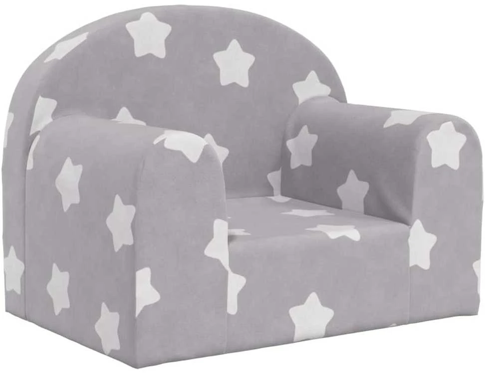 Fotelis Vaikiška sofa, šviesiai pilka, minkštas pliušas, su žvaigždėmis