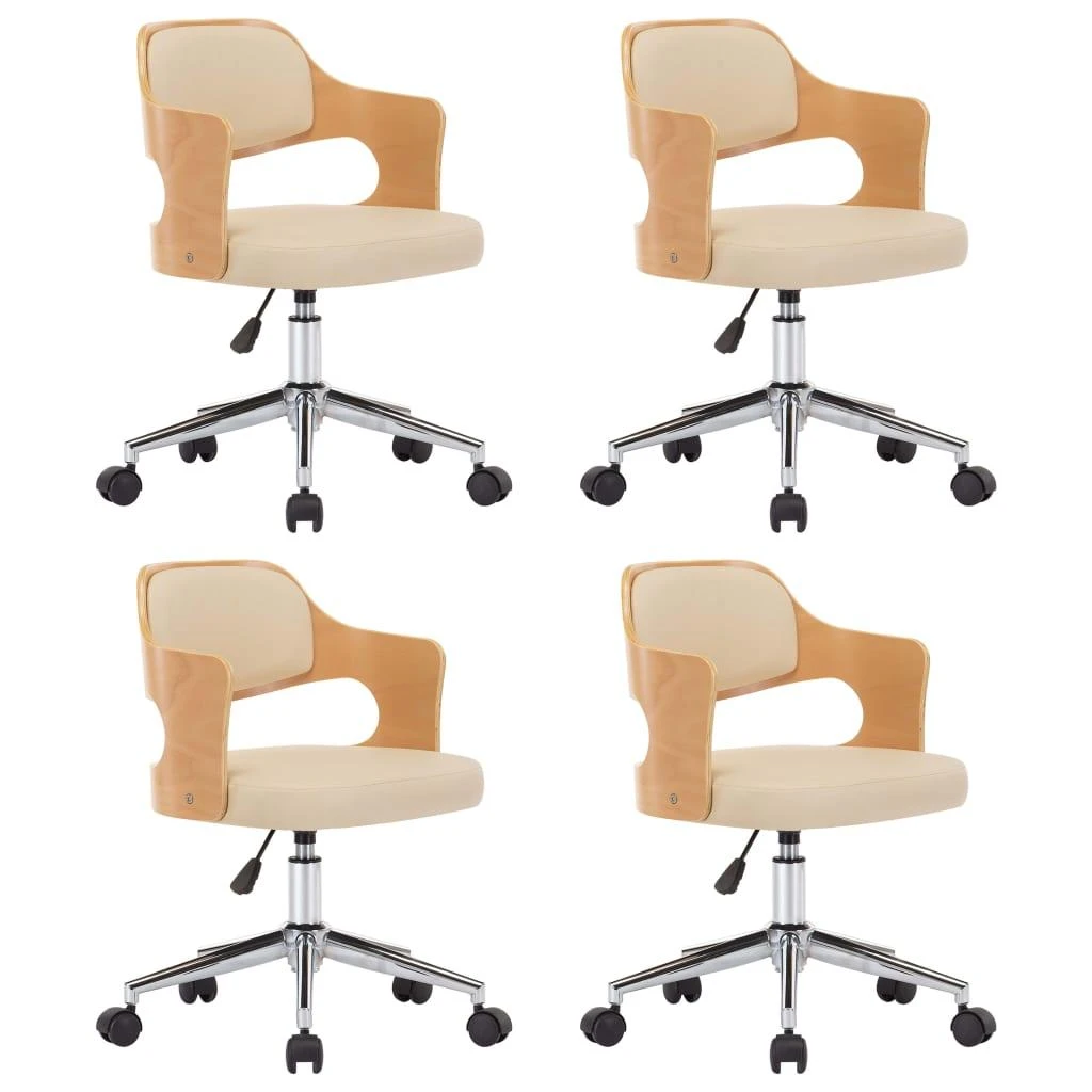 Valgomojo kėdės, 4vnt., kreminės, lenkta mediena/dirbtinė oda