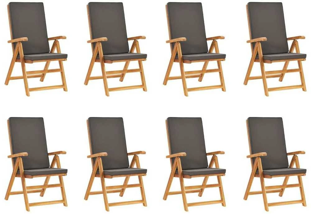 Lauko baldų komplektas Valgomojo komplektas su pilkomis pagalvėmis, 9 dalių, tikmedis