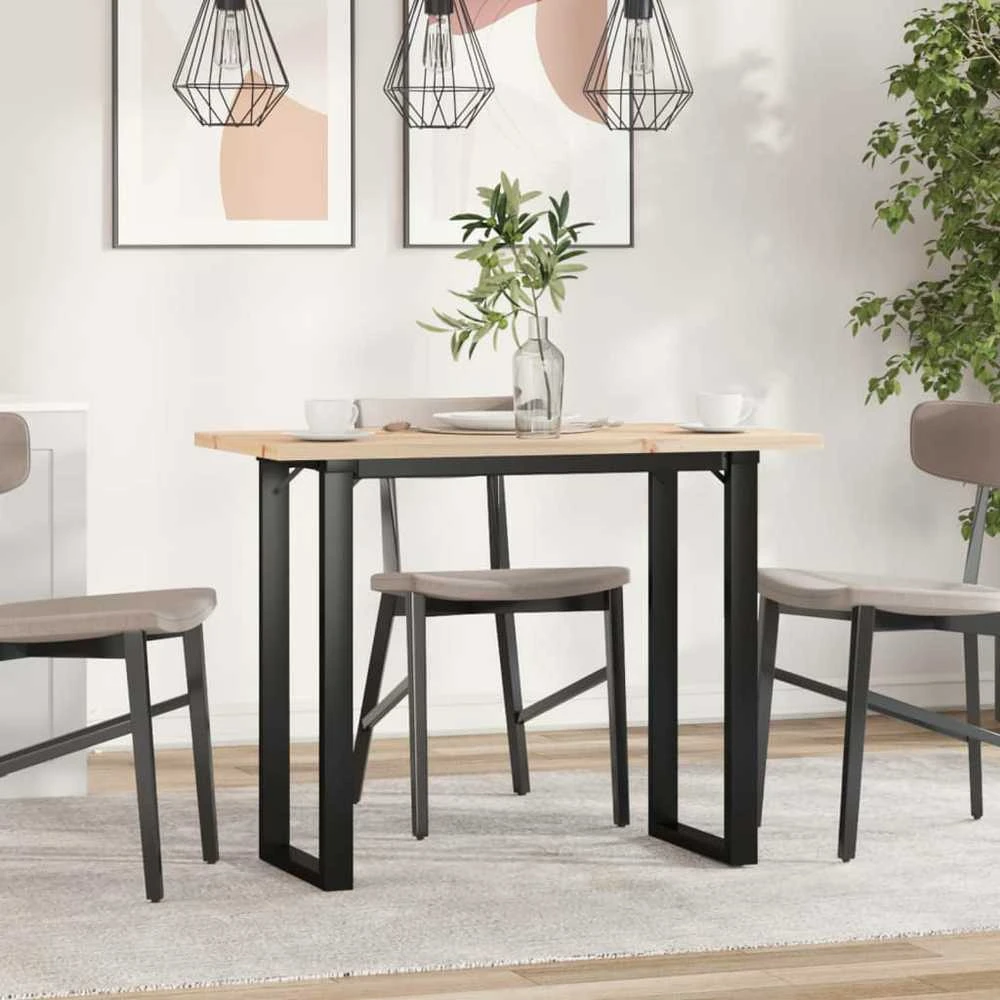 Valgomojo stalas, 100x50x75,5cm, pušis ir plieno, O formos rėmas