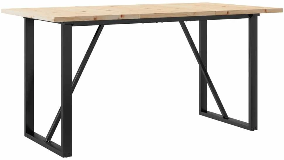 Valgomojo stalas, 140x80x75,5cm, pušis ir plieno, O formos rėmas