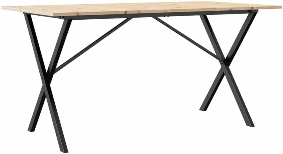 Valgomojo stalas, 160x80x75cm, pušis ir plieno, X formos rėmas