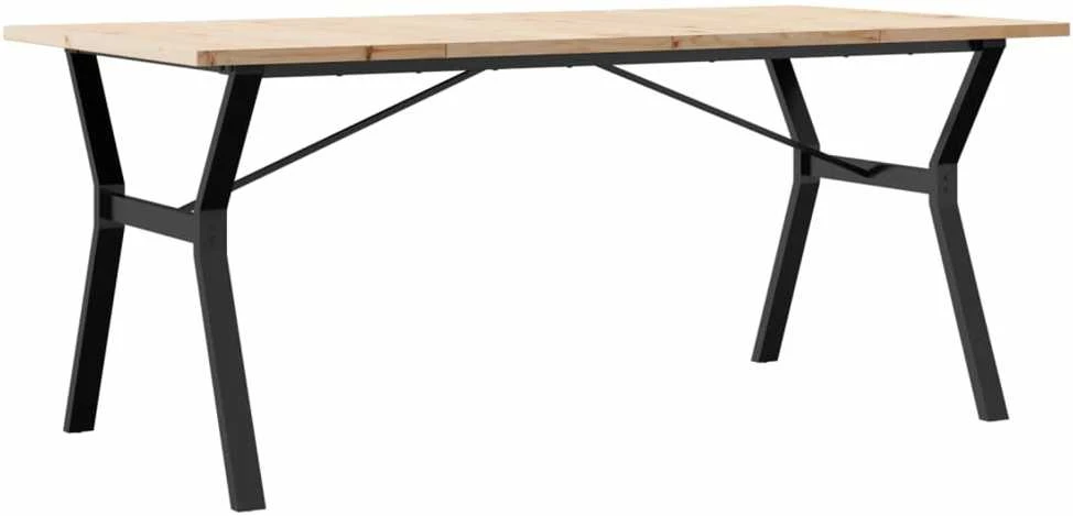Valgomojo stalas, 180x90x75,5cm, pušis ir plieno, Y formos rėmas