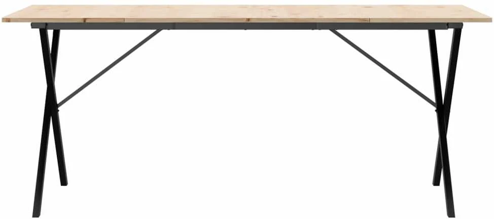 Valgomojo stalas, 180x90x75cm, pušis ir plieno, X formos rėmas