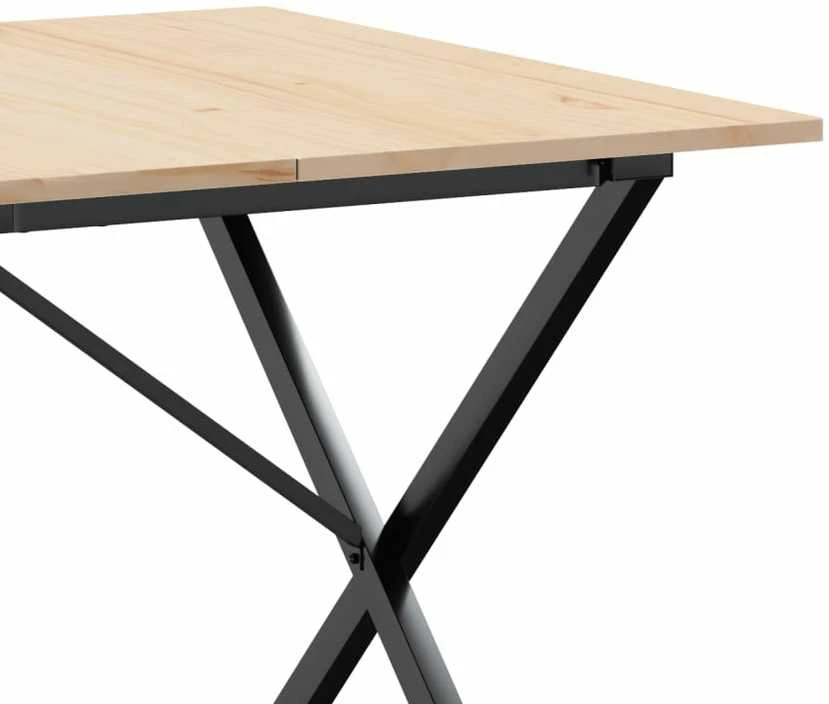 Valgomojo stalas, 180x90x75cm, pušis ir plieno, X formos rėmas