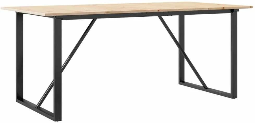 Valgomojo stalas, 180x90x75cm, pušis ir plieno, O formos rėmas