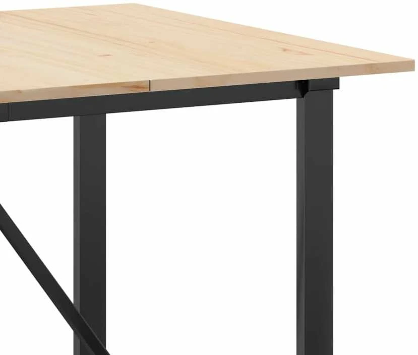 Valgomojo stalas, 180x90x75cm, pušis ir plieno, O formos rėmas