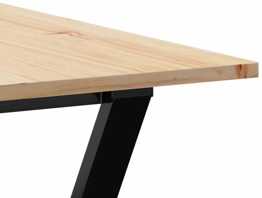 Valgomojo stalas, 180x90x75cm, pušis ir plieno, Y formos rėmas