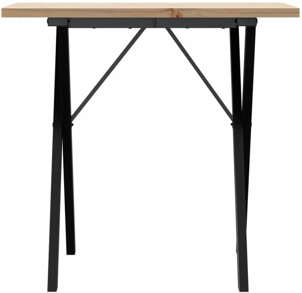 Valgomojo stalas, 80x50x75,5cm, pušis ir plieno, X formos rėmas