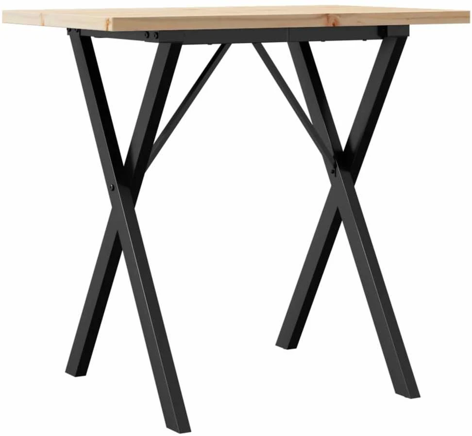 Valgomojo stalas, 80x50x75,5cm, pušis ir plieno, X formos rėmas