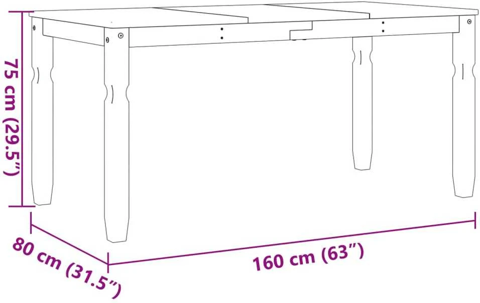 Valgomojo stalas Corona, 160x80x75cm, pušies medienos masyvas