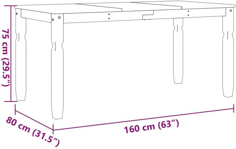 Valgomojo stalas Corona, baltas, 160x80x75cm, pušies masyvas