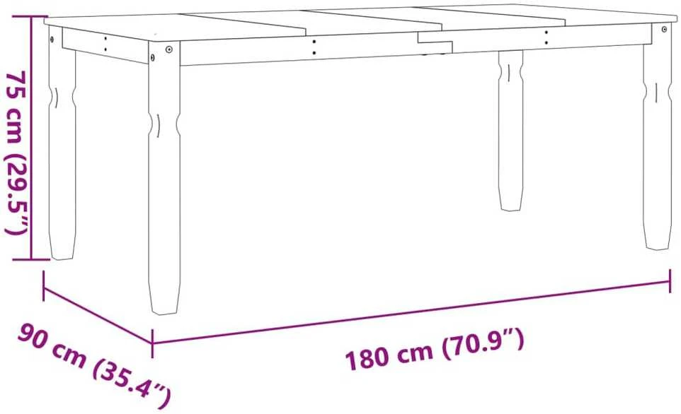 Valgomojo stalas Corona, pilkas, 180x90x75cm, pušies masyvas