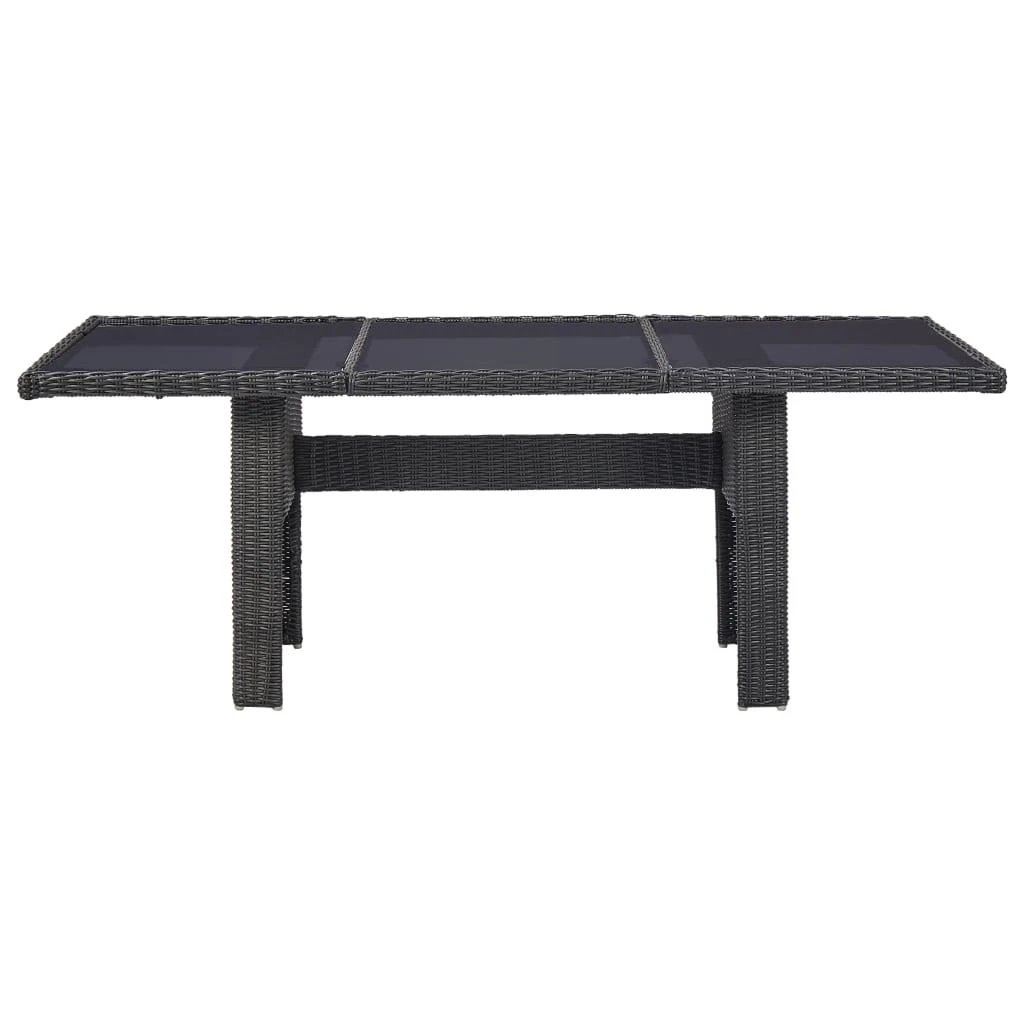 Valgomojo stalas, juodas, 200x100x74cm, stiklas ir poliratanas