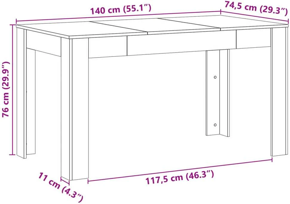 Valgomojo stalas, medienos, 140x74,5x76cm, apdirbta mediena