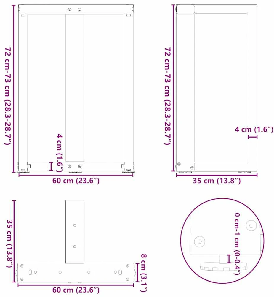Valgomojo stalo kojelės, 2 vnt., baltos, 60x35x(72-73) cm, plienas, T formos