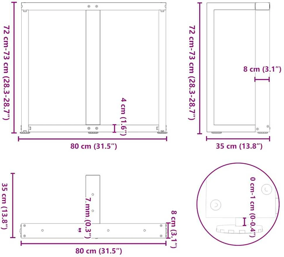 Valgomojo stalo kojelės, 2 vnt., baltos, 80x35x(72-73) cm, plienas, T formos