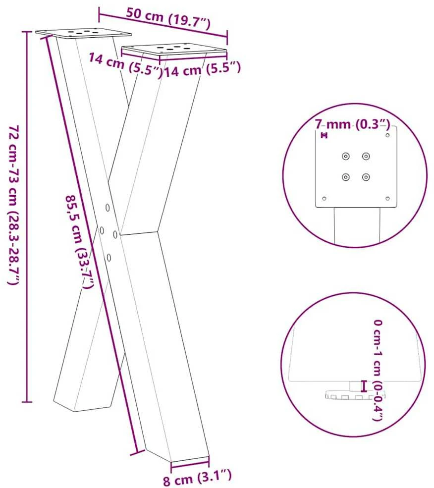 Valgomojo stalo kojos, X formos, 2 vnt., antracito spalvos, 50x(72-73) cm, plienas