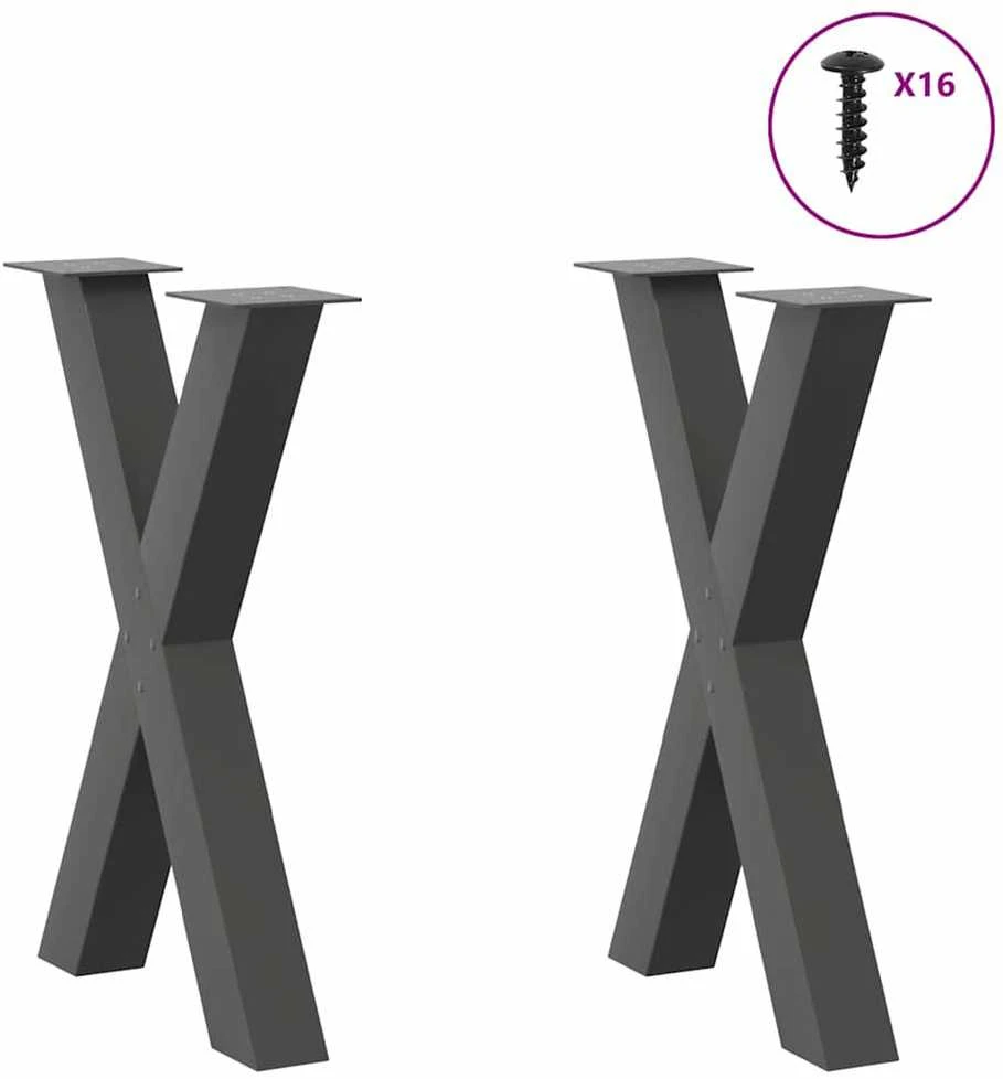 Valgomojo stalo kojos, X formos, 2 vnt., antracito spalvos, 50x(72-73) cm, plienas
