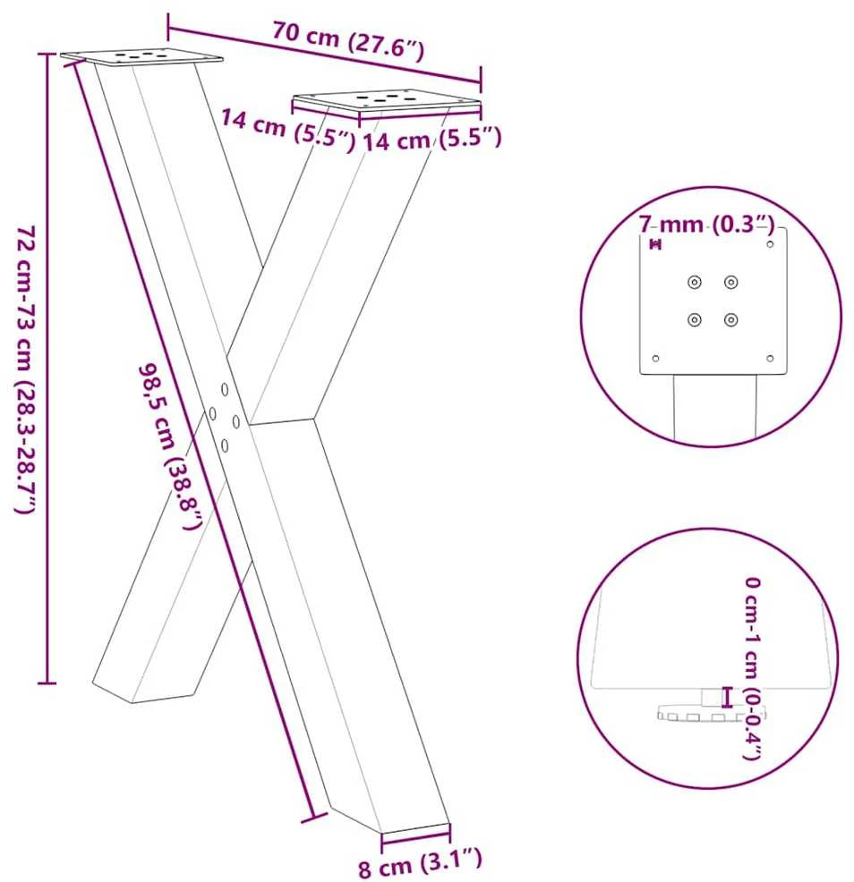 Valgomojo stalo kojos, 2 vnt., juodos, 70x(72-73) cm, plienas, X formos
