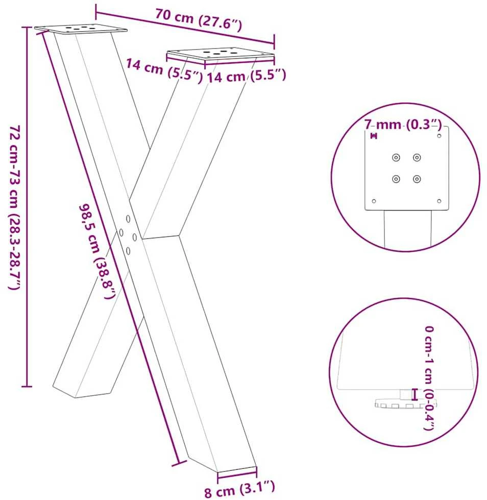 Valgomojo stalo kojelės, X formos, 2 vnt., 70x(72-73) cm