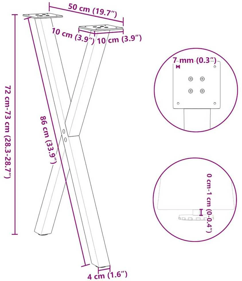 Valgomojo stalo kojelės, X formos, 2 vnt., juoda, 50x(72-73) cm